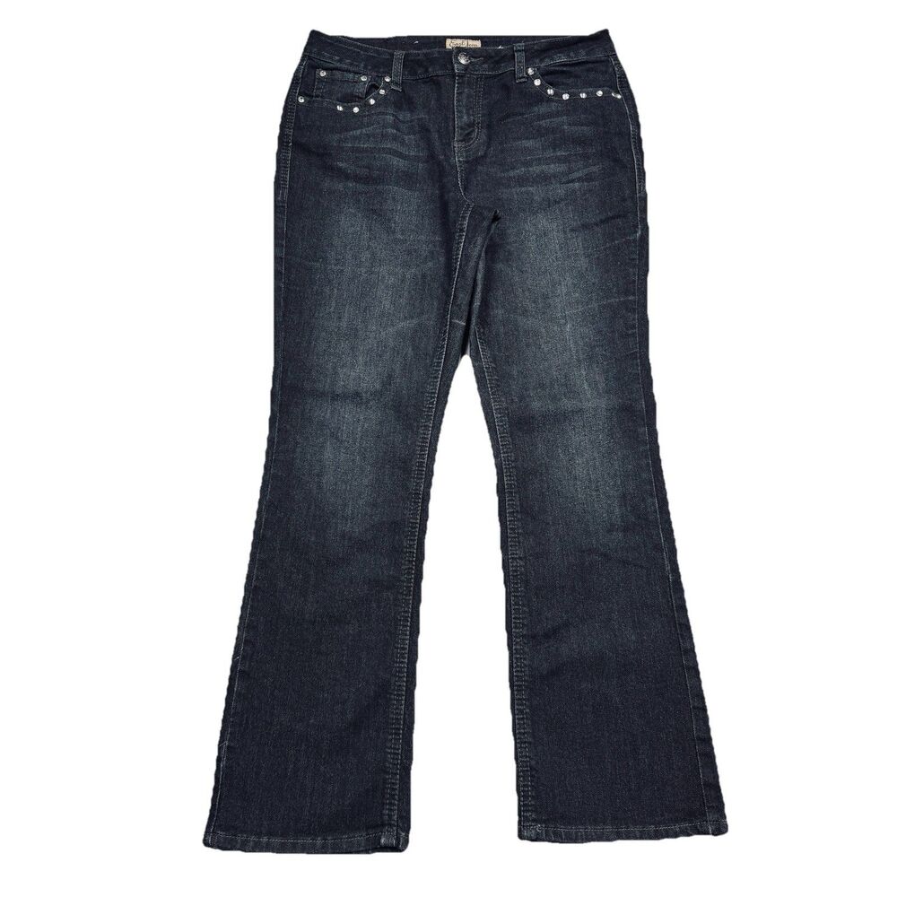 Earl Jeans Bootcut 12 (33x29.5) Dark Wash Blue Embellished Denim Stretch Womens